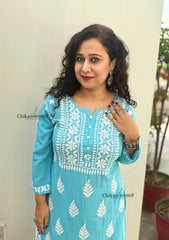 Meher Rayon Chikankari Kurti - Blue