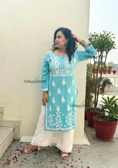 Meher Rayon Chikankari Kurti - Blue