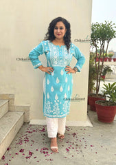 Meher Rayon Chikankari Kurti - Blue
