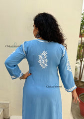 Meher Rayon Chikankari Kurti - Powder Blue