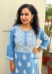 Meher Rayon Chikankari Kurti - Powder Blue