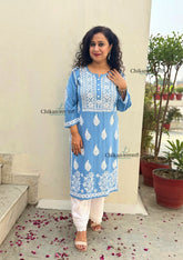 Meher Rayon Chikankari Kurti - Powder Blue