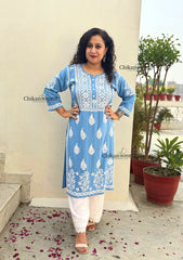 Meher Rayon Chikankari Kurti - Powder Blue