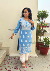 Meher Rayon Chikankari Kurti - Powder Blue