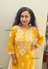 Misha Rayon Chikankari Kurti - Yellow