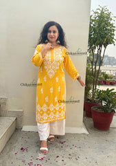 Misha Rayon Chikankari Kurti - Yellow