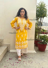 Misha Rayon Chikankari Kurti - Yellow