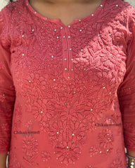Naaz Viscose Chikankari Kurti With Mukaish work - Rust