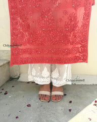 Naaz Viscose Chikankari Kurti With Mukaish work - Rust