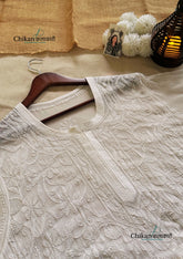 Noor Viscose Jaal Chikankari Kurti - White