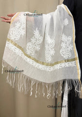 Off-White Chanderi Chikankari Dupatta