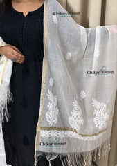 Off-White Chanderi Chikankari Dupatta