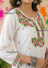 Pakeeza Rayon Chikankari Kurti Set - White