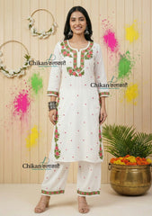 Pakeeza Rayon Chikankari Kurti Set - White