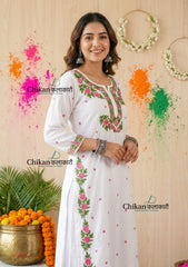 Pakeeza Rayon Chikankari Kurti Set - White