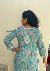 Palak Grey Mulmul Chikankari kurti