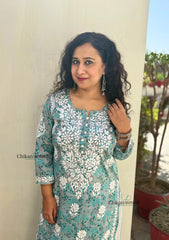 Palak Grey Mulmul Chikankari kurti