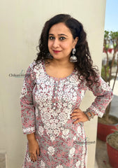 Palak Grey Mulmul Chikankari kurti