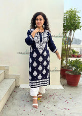 Pankhudi Modal Chikankari Kurti - Blue