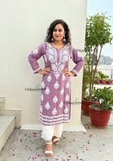 Pankhudi Modal Chikankari Kurti - Mauve