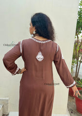 Pankhudi Modal Chikankari Kurti - Brown