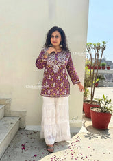 Pari Mul Cotton Short Chikankari Kurti - Purple