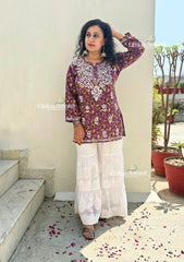 Pari Mul Cotton Short Chikankari Kurti - Purple