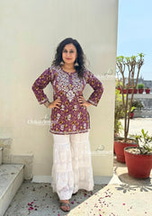 Pari Mul Cotton Short Chikankari Kurti - Purple