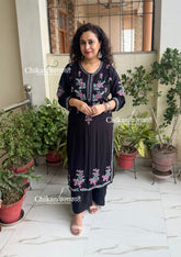 Raha Rayon Chikankari Kurti - Black