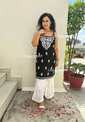 Reeba Short Rayon Chikankari Kurti - Black