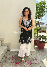 Reeba Short Rayon Chikankari Kurti - Black