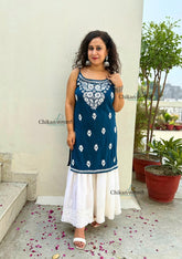Reeba Short Rayon Chikankari Kurti - Blue