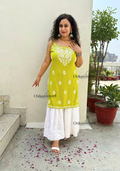 Reeba Short Rayon Chikankari Kurti - Green