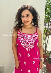 Reeba Short Rayon Chikankari Kurti - Magenta