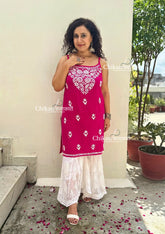 Reeba Short Rayon Chikankari Kurti - Magenta