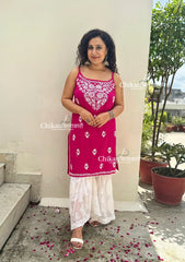Reeba Short Rayon Chikankari Kurti - Magenta