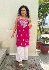 Reeba Short Rayon Chikankari Kurti - Magenta