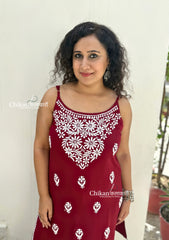 Reeba Short Rayon Chikankari Kurti - Maroon