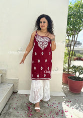 Reeba Short Rayon Chikankari Kurti - Maroon