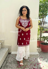 Reeba Short Rayon Chikankari Kurti - Maroon