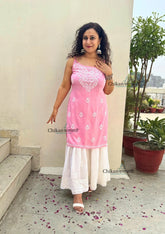 Reeba Short Rayon Chikankari Kurti - Pink