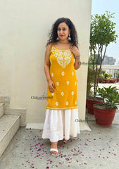 Reeba Short Rayon Chikankari Kurti - Yellow