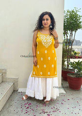 Reeba Short Rayon Chikankari Kurti - Yellow