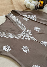 Reva Rayon Chikankari Kurti - Dusty Grey