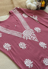 Reva Rayon Chikankari Kurti - Pink