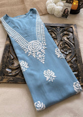 Reva Rayon Chikankari Kurti - Powder Blue