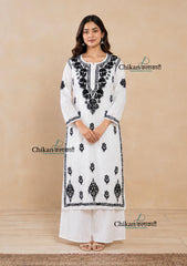 Rhea White Cotton White Chikankari Kurti