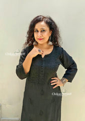 Rida Muslin Chikankari Kurti - Black