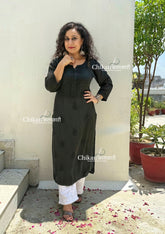 Rida Muslin Chikankari Kurti - Black