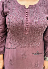 Rida Muslin Chikankari Kurti - Brown